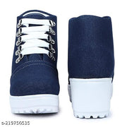 EVOLTAR women denim jeans metal eyelets heel boot | Trendy Below-the-Knee Boots for Women | Elegant & Comfortable Synthetic Leather Design | Best for Casual, Party & Holiday Outings | Stylish Footwear for Ladies & Girls