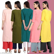 Women's Fashion Straight Crepe Multicolor Kurti (Pack of 5)
