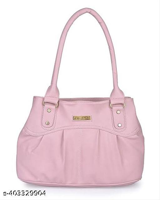 Fristo Elegant Pink Structured Handbag | Durable Water-Resistant PU Leather Shoulder Bag for Ladies | 3-Section Spacious Ladies Bag