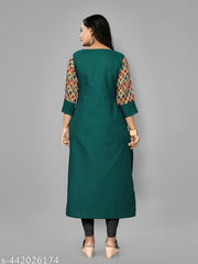 Women's Green Printed Plus Size Cotton Kurti