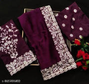 Georgette Embroidered Elegant Purple Color Sreee With Blouse