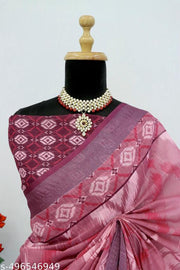 COTTON LILAN DOGITAL PRINT SILK SAREE