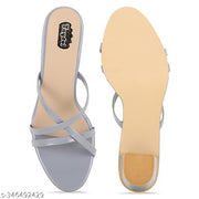 Taydol women grey fancy footwear block heel cone heel spool heel pvc sole open toe with strip solid pattern slip-on medium heel sandal (72)