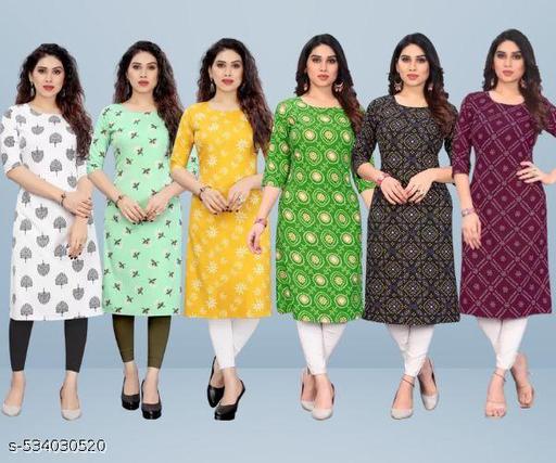 Women Printed Crepe Kurti (Combo Of 6)