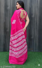 Jaipuri Hand Block Printed Daily Wear Soft Cotton Mulmul Saree ,Sanganeri Cotton Mulmul Saree, Indigo Print saree,Bagru Cotton Saree, Batic / Batik Print Cotton saree In Super Fine 92*80 Fabric Quality With Attached Blouse Piece for Woman