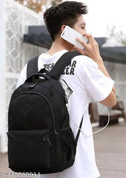 SYGA Unisex Casual Lightweight Fashion Backpack with USB Port, Large Capacity Schoolbag for Men and Women (Black)