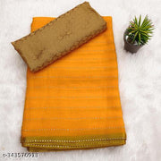 Saree With Blouse Piece Saree For Haldi Function and Saree for wedding Yellow saree Party wear saree for women and girls