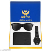 LORENZ Black Men's Watch,Black Wallet & Black Sunglasses Gift Combo Box for Men | Combo for Boys | CM-2044SN-WL-01