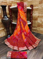 KANOODA prints Bandhani Georgette Multicolor Lace border Saree With Blouse