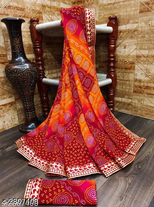 KANOODA prints Bandhani Georgette Multicolor Lace border Saree With Blouse