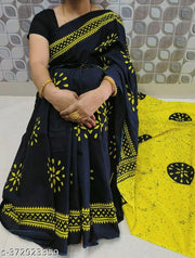NEW WINTER SEASON PURE JAIPURI, BAGRU HAND BLOCK PRINT PURE SOFT COTTON MULMUL SAREE WITH BLOUSE PIECE (BLACK)