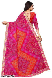KANOODA prints Bandhani Georgette Multicolor Lace border Saree With Blouse
