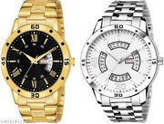 Day n Date Men Stylish Analog Latest Watches Combo - Set of 2 - GOLD-24-AND-SLV-22