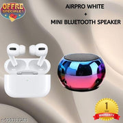 Airpro True Wireless Bluetooth Earphones with 30 Hours Playtime & Compatible for all Smartphones (White) + Mini Bluetooth Speaker Any Random Colour - COMBO