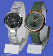 Professional Round Dial Mate Shade Metal And Lethaer  Belt Analog Combo  Women Watches