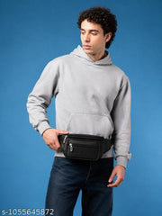 Bags Waist Bag, I A F Bags Waist Pouch. IAF Bags Waist Bag for Men | Black Leatherette Fanny Pack | Chest Bag with 4 Zips | Travel Pouch. 2.Pu Leather Waist Pouch for Men | Black Fanny Pack Chest Bag | Travel Bag for Phone & Cash