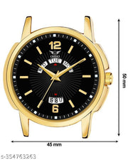 OHHO Original Gold Plated Steel Bracelet Belt & Day-Date Function Black Dial Analog Watch  - For  Men's-Boy's-Gent's