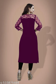 Casual American Crepe And Rasal Net Round Neck 3/4 Sleeves Stylish Pack Of 2 Kurtis For Womans (45"Inches)