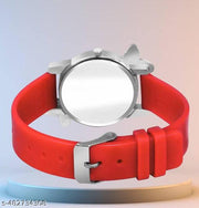 Diamond-Studded Flower Design Dial Analog Watch with Red PU Strap for Girls & Women (Pack of 1)