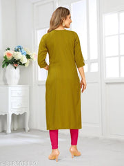 K R M Elegant Olive Green Jacquard Fabric Kurti with Embroidery Work – Stylish Single Piece for Women