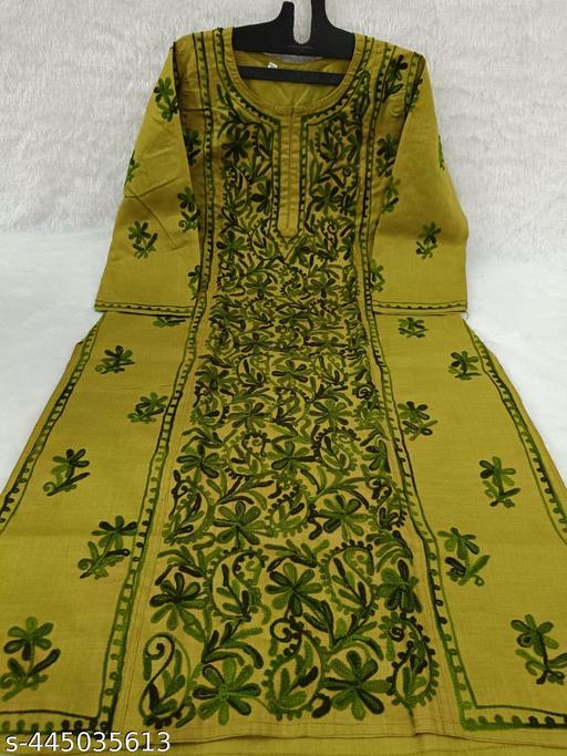 Women's Premium Lucknowi Chikankari Embroidered Cotton Kurti | Floral Handwork | Ethnic Office & Festive Wear
