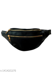 Black Color Leather Waist Bag for Men and Women Unisex Waist Pouch and Belt Bags Combo Classy Casual Wear With Adjustable Straps