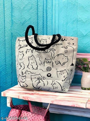 Purrfectly Stylish Hand Grocery Tote Bag with Studded Handles & Adorable Cat Print