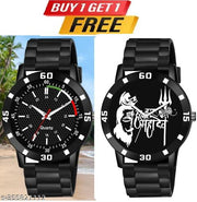 Watch Combo BUY 1 GET1FREE Black Designer Professional PU Analog Watch pack of 2