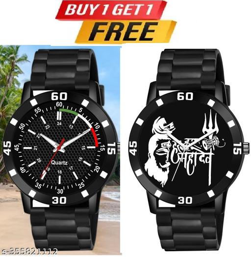 Watch Combo BUY 1 GET1FREE Black Designer Professional PU Analog Watch pack of 2