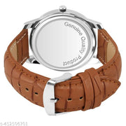 Gadgets WorldAnalog Round Black Dial ALPHABET S Design Stylish Beige Leather Strap Classic Design Fancy Wrist Watch for Men and Boys, Pack of 1 - ALPHA-S-AVO-SIL-TAN-CRL -1