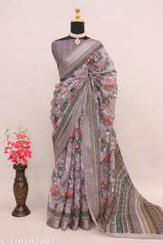 COTTON LILAN DIGITAL PRINTED SAREE