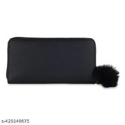  Purse Clutch Wallet for Women - PU Leather Single Zip Card Coin Holder Long Pom Pom