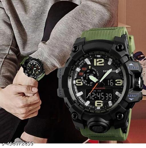 Double Time Sports Watch Green Strap Army Sports Watch For Men Stopwatch Function Sports Watch