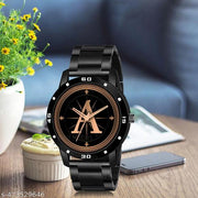 Prathshya Analog Round Black Dial ALPHABET A Design Stylish Black PUn Strap Classic Design Fancy Wrist Watch for Men and Boys, Pack of 1 - ALPHA-A-AVO-BLK-CDBLK