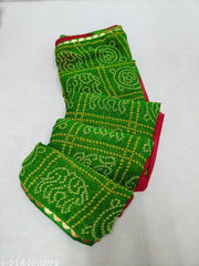 Mahadev Creation's Premium Georgette Bandhani Saree With Unstitched Blouse Piece