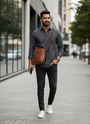 Trendy Versatile Premium Leather Cross Body Sling Bag For Men & Boys Sling Bag | Chest Bag | Cross Body Bag | Sling Bag Under 399 | Men Chest Bag | Pocket Bag | Waist Bag | Cross Body Bag