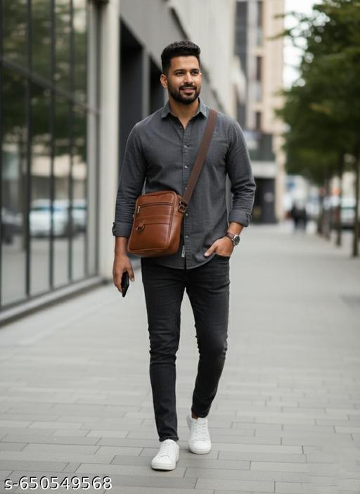 Trendy Versatile Premium Leather Cross Body Sling Bag For Men & Boys Sling Bag | Chest Bag | Cross Body Bag | Sling Bag Under 399 | Men Chest Bag | Pocket Bag | Waist Bag | Cross Body Bag