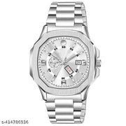 6186SM01_Katori Square Silver Dial Day & Date Stainless Steel Analog Watch For Men