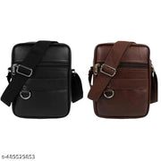 Stylish PU Leather Crossbody Fanny Pack Sling Bag for Women & Men Trendy crossbody for Traveling | One Side Shoulder sling bag stylish sling bag latest sling bag branded sling bag (Brown and black, Pack of 2 pic)
