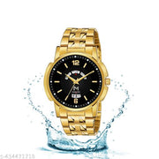 HTM Men have Golden Waterproof Day and Date Watch Black Dial Best For Gift
