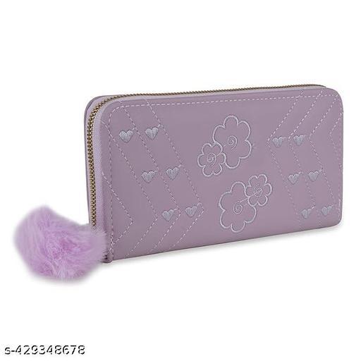  Purse Clutch Wallet for Women - PU Leather Single Zip Card Coin Holder Long Pom Pom