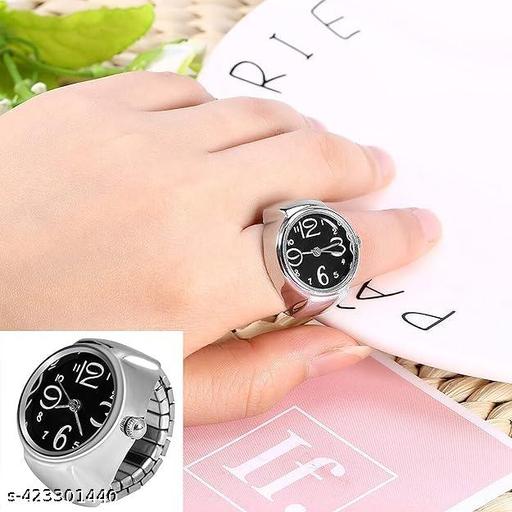 AJS Ring Watch for Women and Men Analog Quartz Watch Arabic Numerals Dial Elastic Band Creative Finger Watch