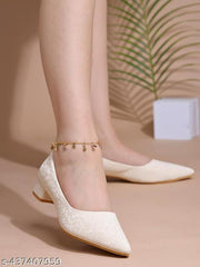Shoetopia Embellished Shimmery Cream Pumps For Women & Girls.