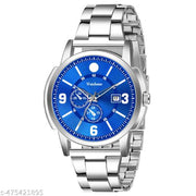 Silver Stainless Chain Blue Dial Date Funvtion Men’s & Boy’s Analog Watch
