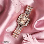 Square Diamond Studded Women's Embellished Analog Dial with Stainless Steel Strap | Battery Power | Foldover Closure | Quartz Movement | Fashion Wrist Belt Watch for Female and Girls
