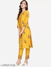 Cotton Kurtis Embroidery Women's Printed Pattern Cotton Kurti with Pant kurta set (Grey)