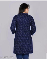 Navay blue Short Kurti, Printed Rayon Kurti For Women, 3/4 Sleeves Kurti for Women & Girls, Party Wear Kurti for Women