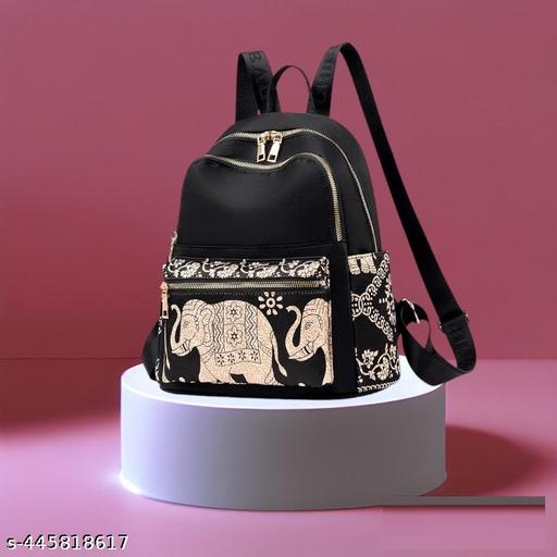 Elephant Lightweight Waterproof Rucksack Nylon Anti Theft Canvas Black Backpack Lovely Unique Gifts for Women and Girls,