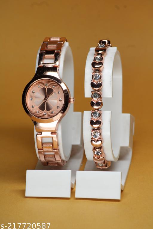 Best Quality Flower Designer Metal Belt Analog Watches combo with Cosmic Diamond Bracelet for Women