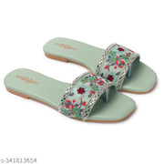 Women's Premium Floral Embroidered Toe Ring Flats for Women | Designer Open Toe Slip-On Casual & Party Wear Footwear